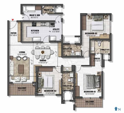 Prestige Eden Garden - 3 BHK + Maid (Direct from Builder) - 8