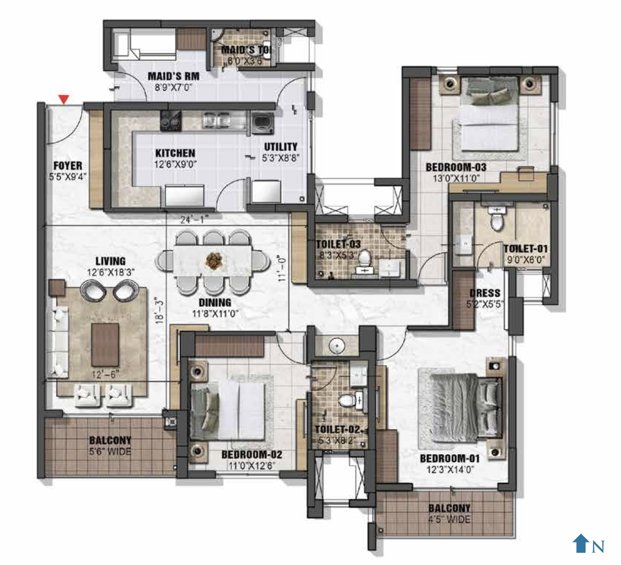 Prestige Eden Garden - 3 BHK + Maid (Direct from Builder) - 8